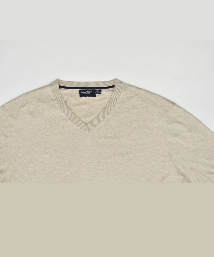 NAUTICA Mens V-Neck Jumper Sweater 2XL Beige Cotton | Vintage | Thrift | Second-Hand | Used Clothing | Messina Hembry 