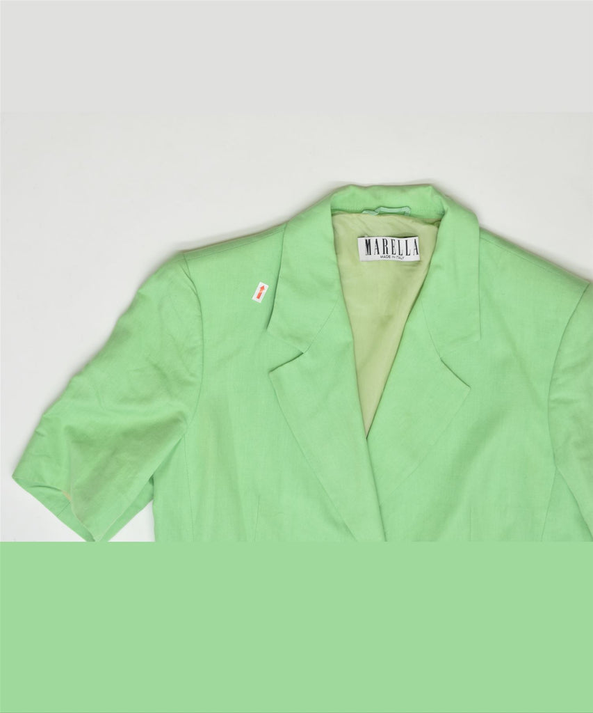 MARELLA Womens Short Sleeve 1 Button Blazer Jacket UK 16 Large Green Linen | Vintage | Thrift | Second-Hand | Used Clothing | Messina Hembry 