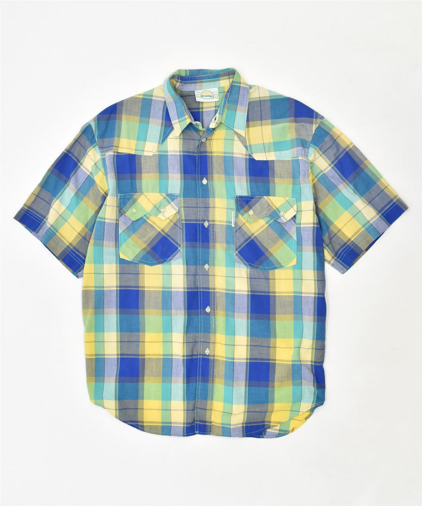 NEW PORT Mens Short Sleeve Shirt Large Yellow Check Cotton Vintage | Vintage | Thrift | Second-Hand | Used Clothing | Messina Hembry 