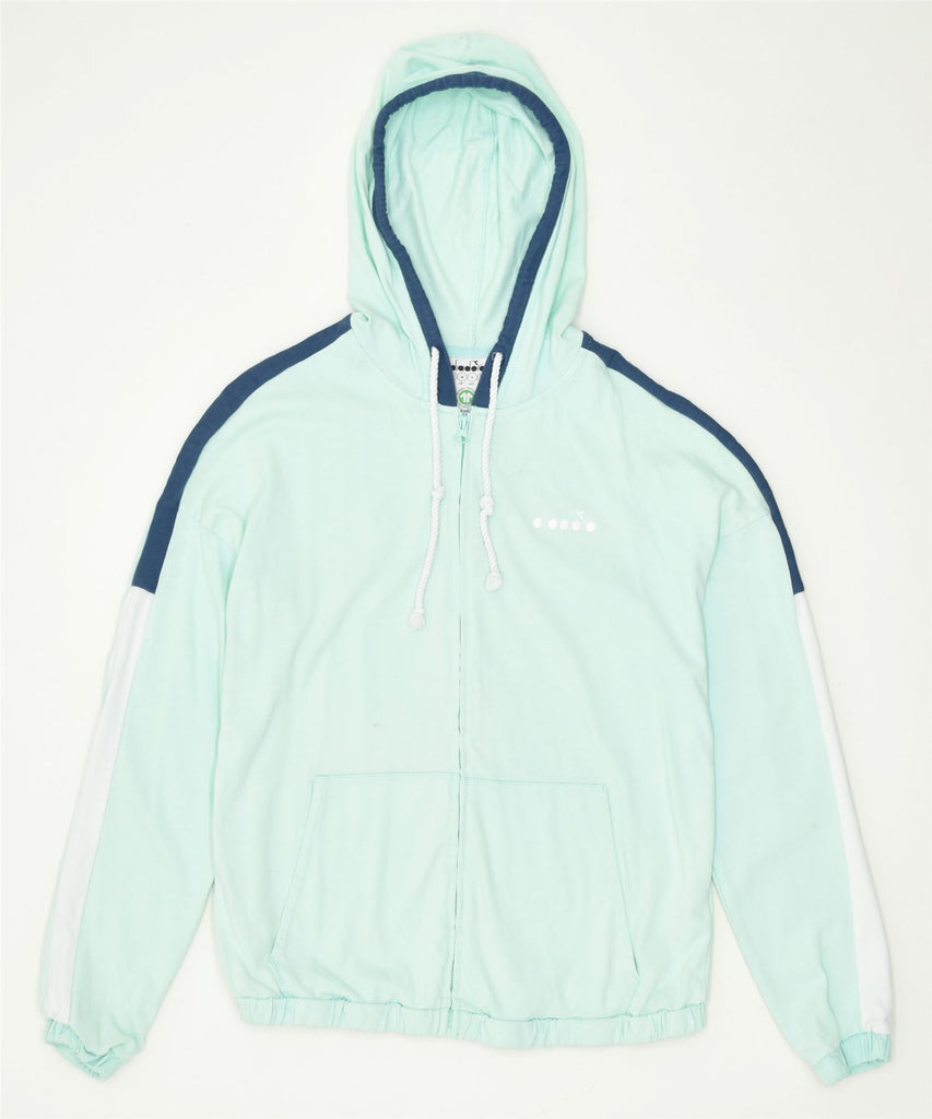 DIADORA Womens Zip Hoodie Sweater UK 12 Medium Turquoise Cotton | Vintage | Thrift | Second-Hand | Used Clothing | Messina Hembry 