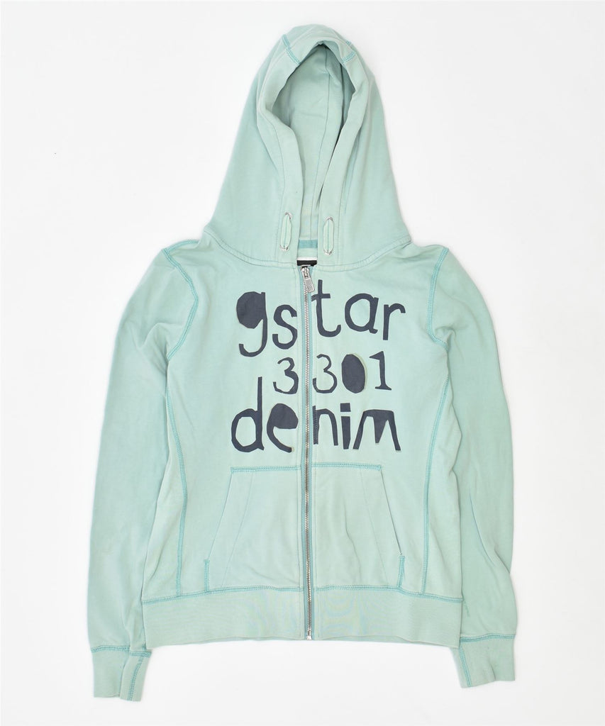 G-STAR Womens Graphic Zip Hoodie Sweater UK 12 Medium Green Cotton | Vintage | Thrift | Second-Hand | Used Clothing | Messina Hembry 