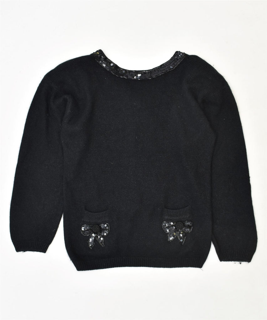 AMANDA SMITH Womens Crew Neck Jumper Sweater UK 14 Medium Black Silk | Vintage | Thrift | Second-Hand | Used Clothing | Messina Hembry 