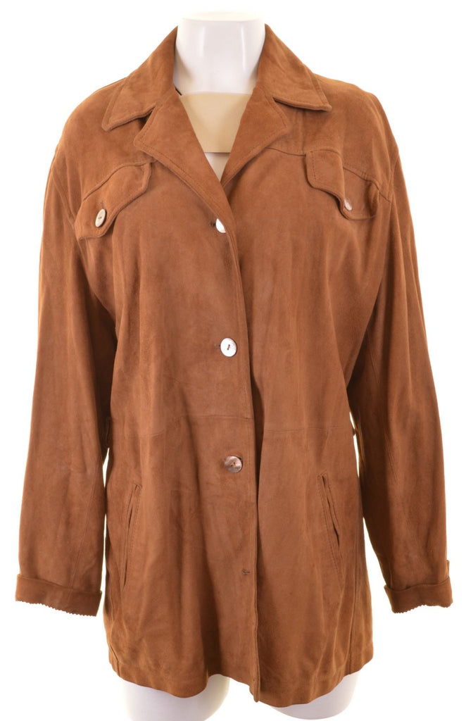 STEWART Womens Suede Jacket UK 14 Medium Brown Leather | Vintage | Thrift | Second-Hand | Used Clothing | Messina Hembry 