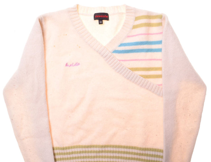 INVICTA Girls V-Neck Jumper Sweater 11-12 Years Off White Wool | Vintage | Thrift | Second-Hand | Used Clothing | Messina Hembry 