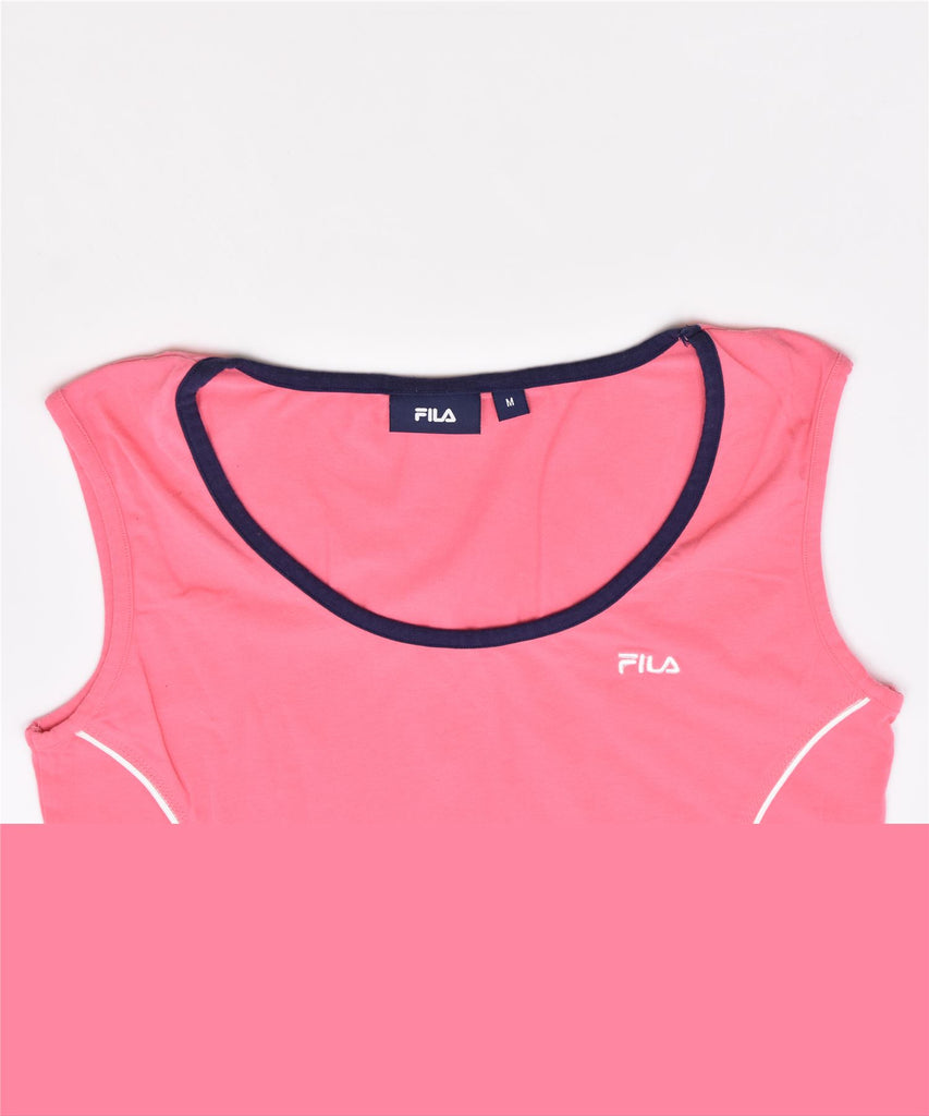 FILA Womens Graphic Vest Top UK 12 Medium Pink Cotton | Vintage | Thrift | Second-Hand | Used Clothing | Messina Hembry 