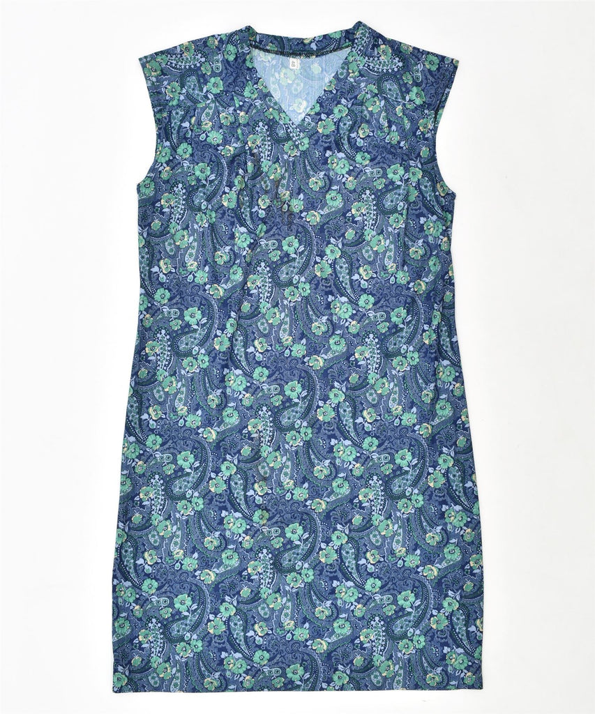 VINTAGE Womens Basic Dress IT 48 XL Blue Floral Polyester | Vintage | Thrift | Second-Hand | Used Clothing | Messina Hembry 