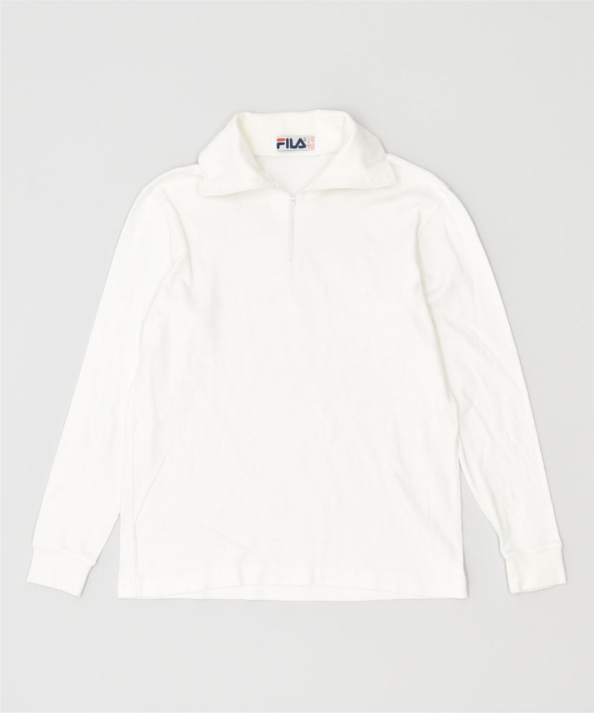 FILA Womens Zip Neck Jumper Sweater IT 44 Medium White Cotton | Vintage | Thrift | Second-Hand | Used Clothing | Messina Hembry 