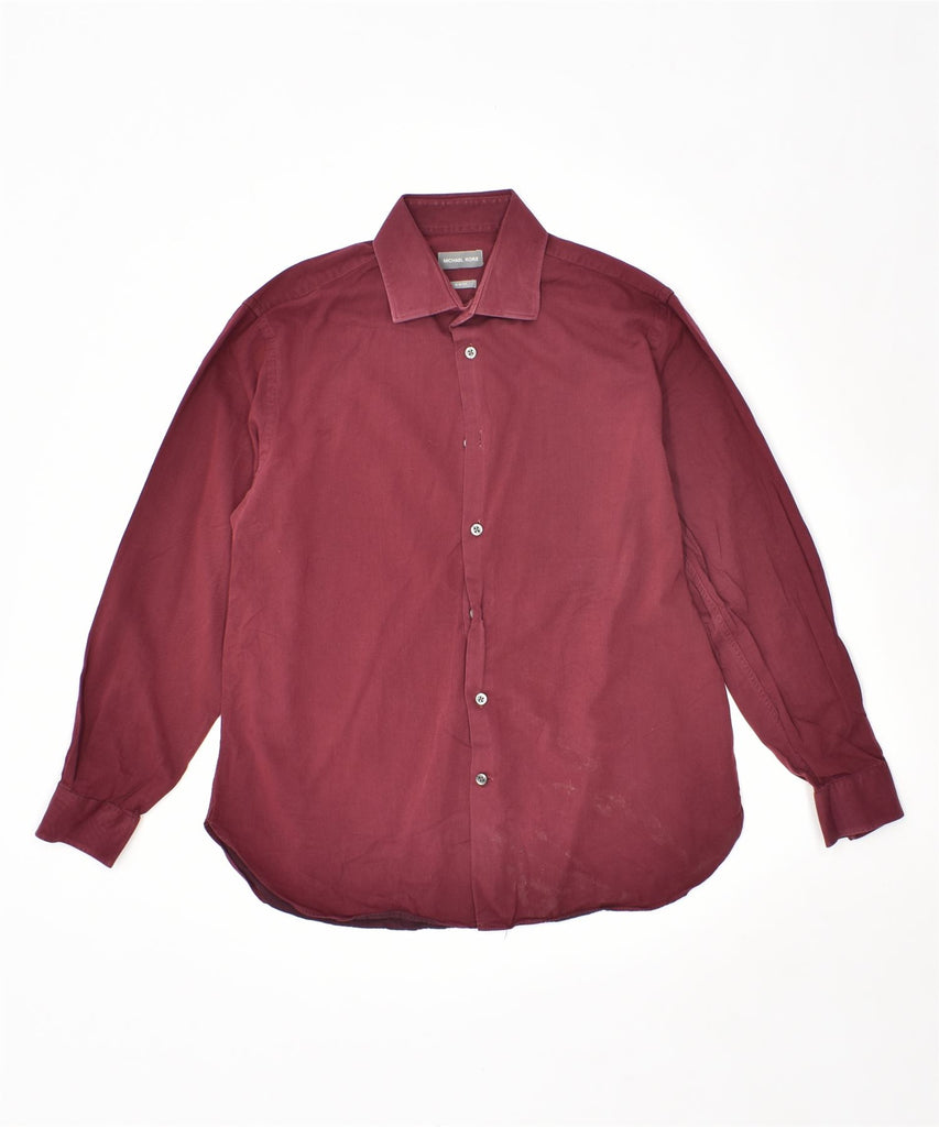 MICHAEL KORS Mens Slim Fit Shirt Size 16 Large Maroon Cotton | Vintage | Thrift | Second-Hand | Used Clothing | Messina Hembry 