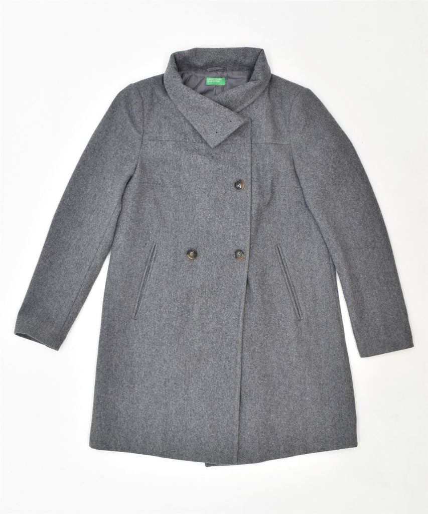 BENETTON Womens Double Breasted Overcoat UK 12 Medium Grey New Wool | Vintage | Thrift | Second-Hand | Used Clothing | Messina Hembry 