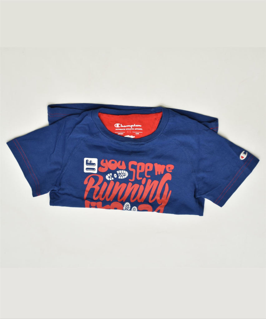 CHAMPION Boys Graphic T-Shirt Top 5-6 Years XS Blue Cotton | Vintage | Thrift | Second-Hand | Used Clothing | Messina Hembry 