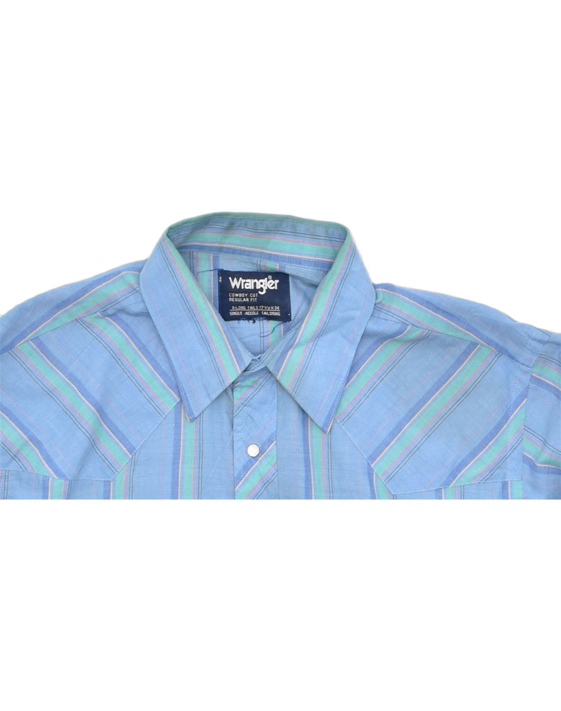 WRANGLER Mens Cowboy Cut Regular Fit Shirt Size 17 1/2 XL Blue Striped | Vintage | Thrift | Second-Hand | Used Clothing | Messina Hembry 