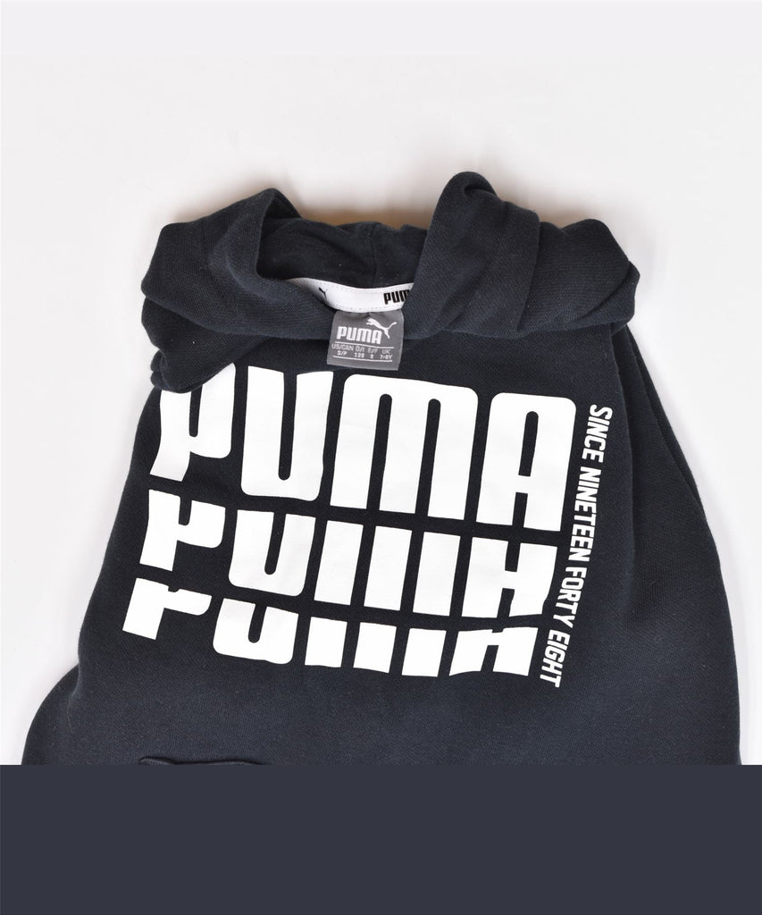 PUMA Girls Graphic Hoodie Jumper 7-8 Years Black Cotton | Vintage | Thrift | Second-Hand | Used Clothing | Messina Hembry 