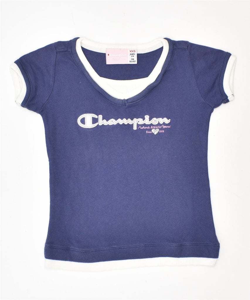 CHAMPION Girls Graphic T-Shirt Top 3-4 Years XXS Navy Blue Cotton | Vintage | Thrift | Second-Hand | Used Clothing | Messina Hembry 