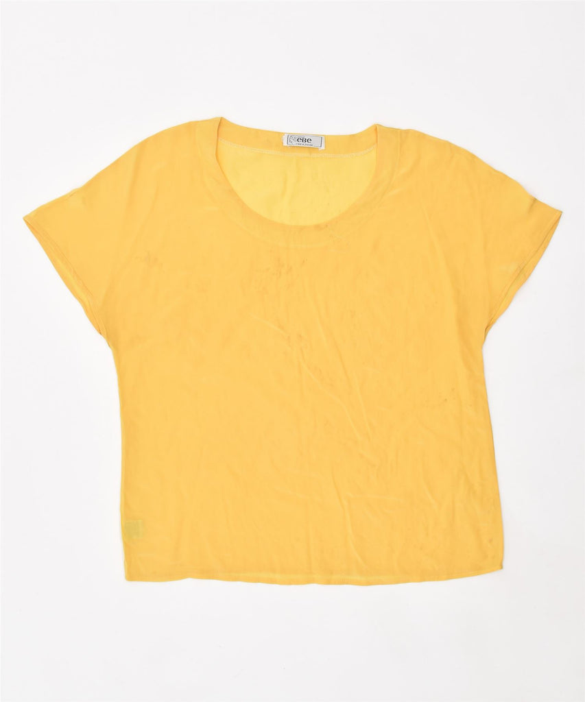 EBE Womens See Through Short Sleeve Blouse Top UK 14 Large Yellow Acetate | Vintage | Thrift | Second-Hand | Used Clothing | Messina Hembry 