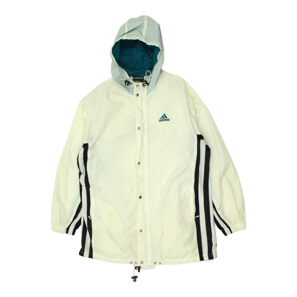 Adidas Mens Off White Nylon Hooded Rain Jacket | Vintage 90s Sportswear VTG | Vintage Messina Hembry | Thrift | Second-Hand Messina Hembry | Used Clothing | Messina Hembry 