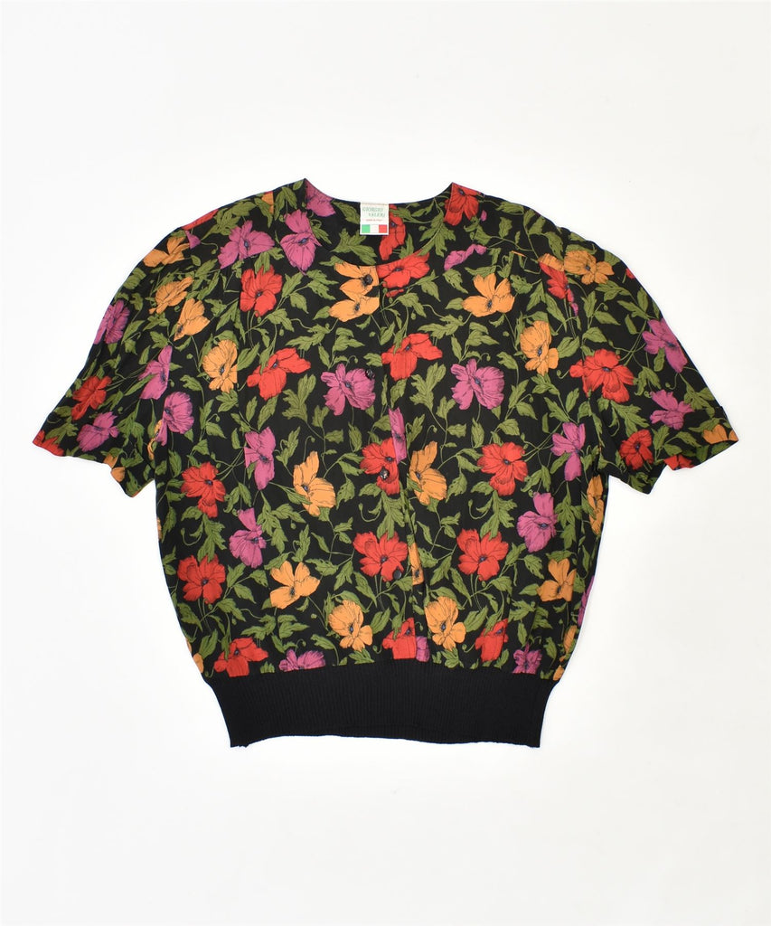 GIORGIO VALERI Womens Short Sleeve Shirt Blouse UK 20 2XL Black Viscose | Vintage | Thrift | Second-Hand | Used Clothing | Messina Hembry 