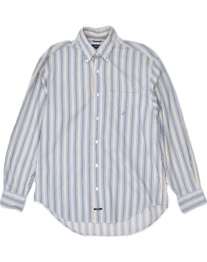 NAUTICA Mens Traveler Twill Shirt Medium Blue Striped Cotton | Vintage | Thrift | Second-Hand | Used Clothing | Messina Hembry 