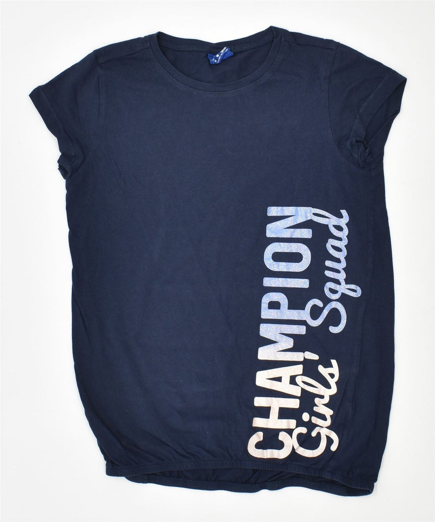 CHAMPION Girls Graphic T-Shirt Top 9-10 Years Medium Navy Blue Cotton | Vintage | Thrift | Second-Hand | Used Clothing | Messina Hembry 