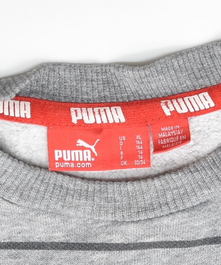 PUMA Girls Graphic Sweatshirt Jumper 13-14 Years Grey Striped Cotton | Vintage | Thrift | Second-Hand | Used Clothing | Messina Hembry 