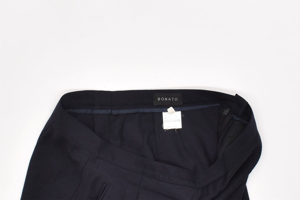 BONATO Womens Straight Suit Trousers IT 46 W32 L30 Navy Blue Polyester | Vintage | Thrift | Second-Hand | Used Clothing | Messina Hembry 