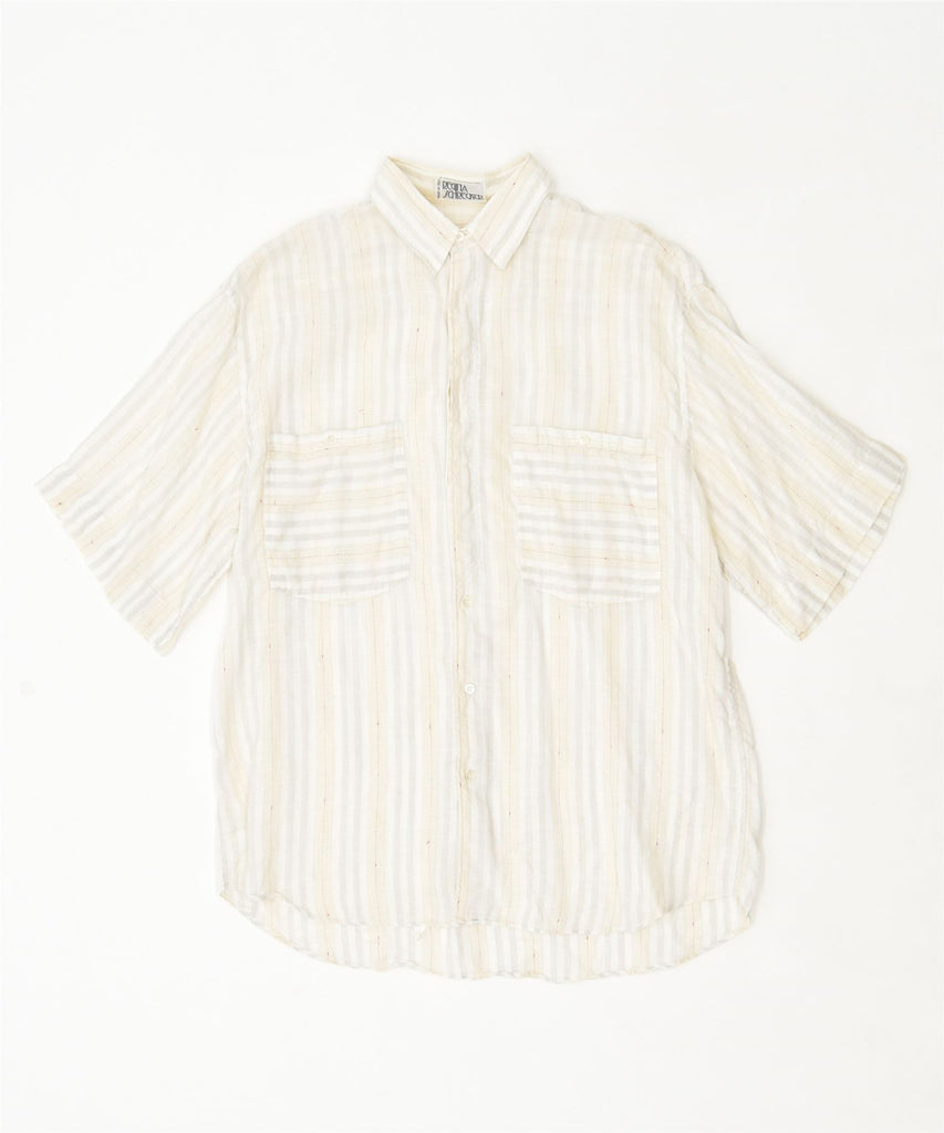 REGINA SCHRECKER Mens Short Sleeve Shirt IT 50 Medium Off White Striped | Vintage | Thrift | Second-Hand | Used Clothing | Messina Hembry 