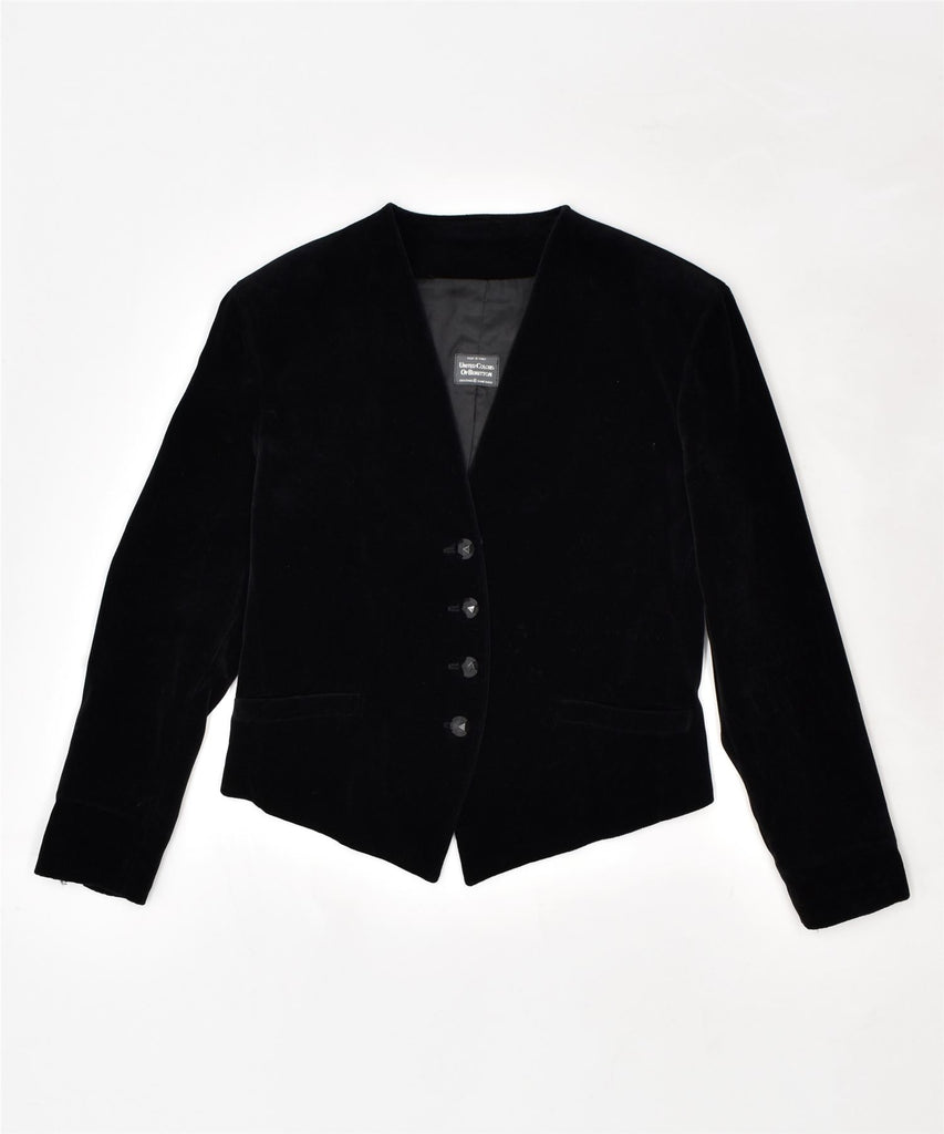 BENETTON Womens Crop 4 Button Blazer Jacket UK 14 Large Black Cotton | Vintage | Thrift | Second-Hand | Used Clothing | Messina Hembry 