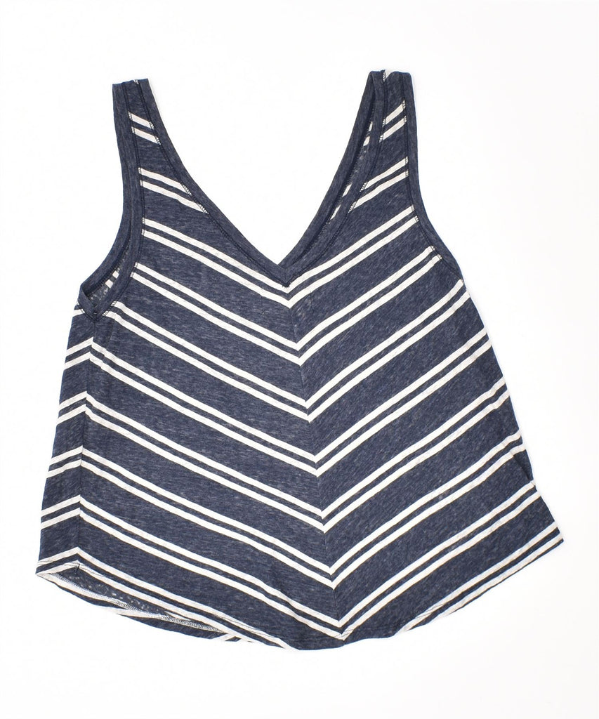 HOLLISTER Womens Vest Top UK 6 XS Navy Blue Striped Cotton | Vintage | Thrift | Second-Hand | Used Clothing | Messina Hembry 