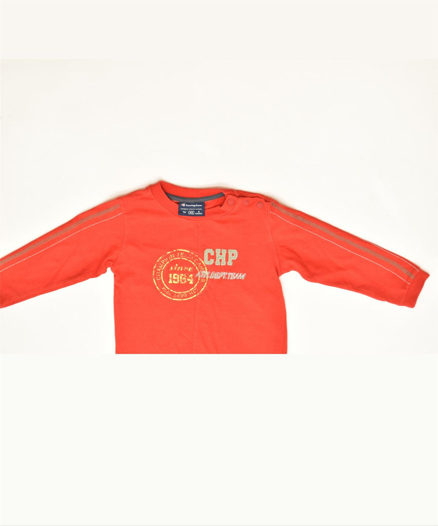 CHAMPION Boys Graphic Top Long Sleeve 6-9 Months Red Cotton Classic | Vintage | Thrift | Second-Hand | Used Clothing | Messina Hembry 