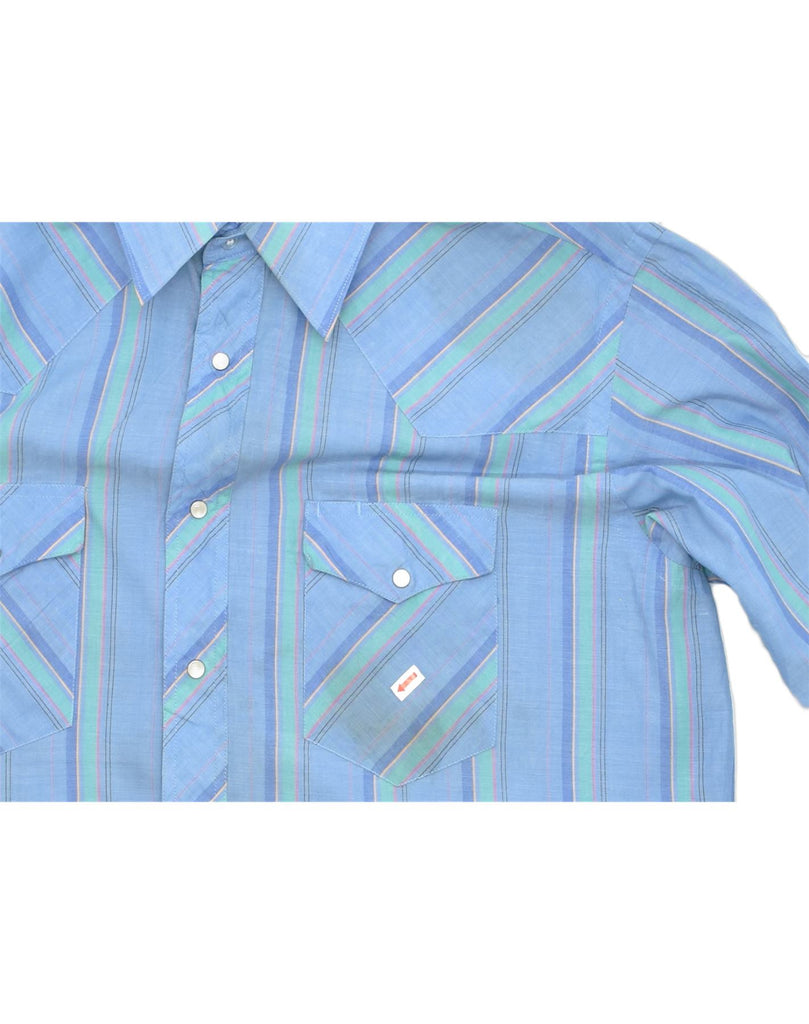 WRANGLER Mens Cowboy Cut Regular Fit Shirt Size 17 1/2 XL Blue Striped | Vintage | Thrift | Second-Hand | Used Clothing | Messina Hembry 