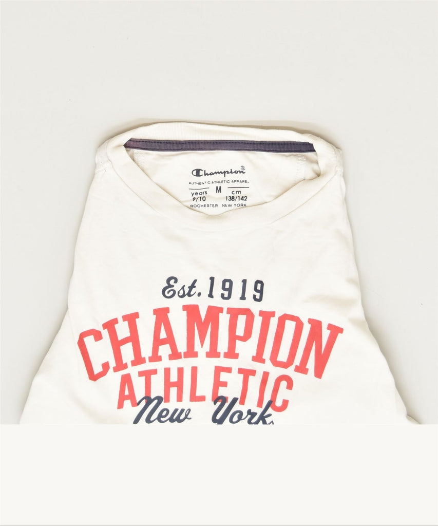 CHAMPION Girls Graphic T-Shirt Top 9-10 Years Medium White Classic | Vintage | Thrift | Second-Hand | Used Clothing | Messina Hembry 