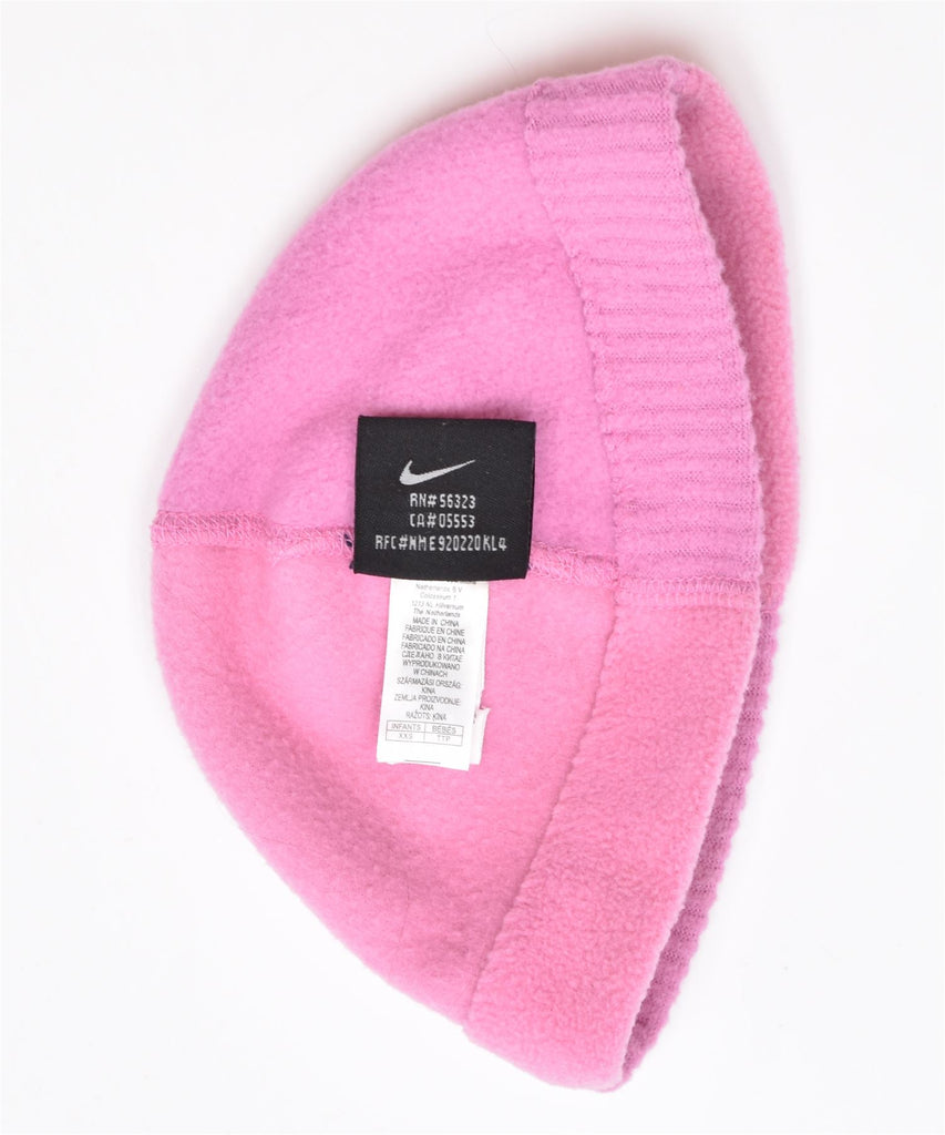 NIKE Girls Fleece Beanie Hat 3-6 Months 2XS Pink Polyester | Vintage | Thrift | Second-Hand | Used Clothing | Messina Hembry 