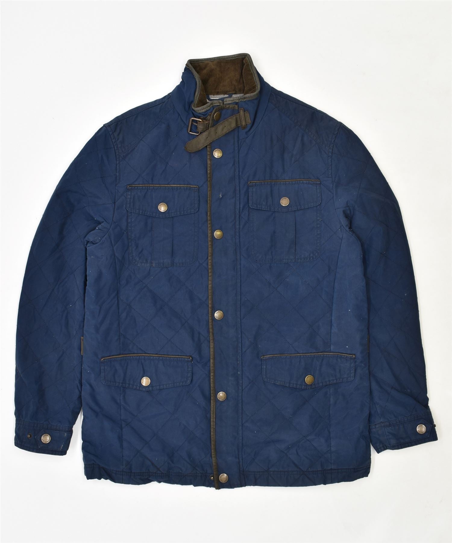 CREW CLOTHING Mens Quilted Jacket UK 38 Medium Navy Blue Cotton