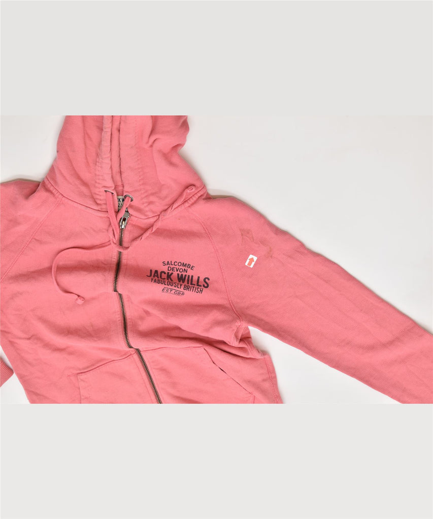 JACK WILLS Womens Zip Hoodie Sweater UK 8 Small Pink Cotton | Vintage | Thrift | Second-Hand | Used Clothing | Messina Hembry 