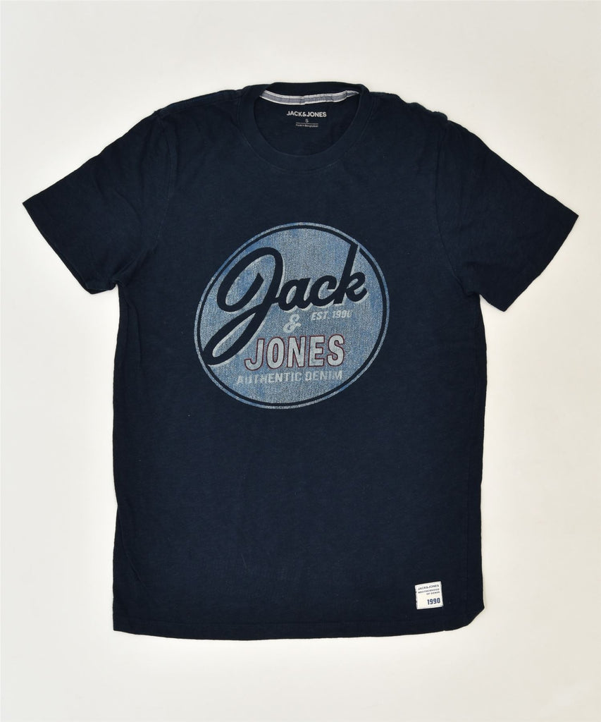 JACK & JONES Mens Graphic T-Shirt Top Small Navy Blue Cotton Classic | Vintage | Thrift | Second-Hand | Used Clothing | Messina Hembry 