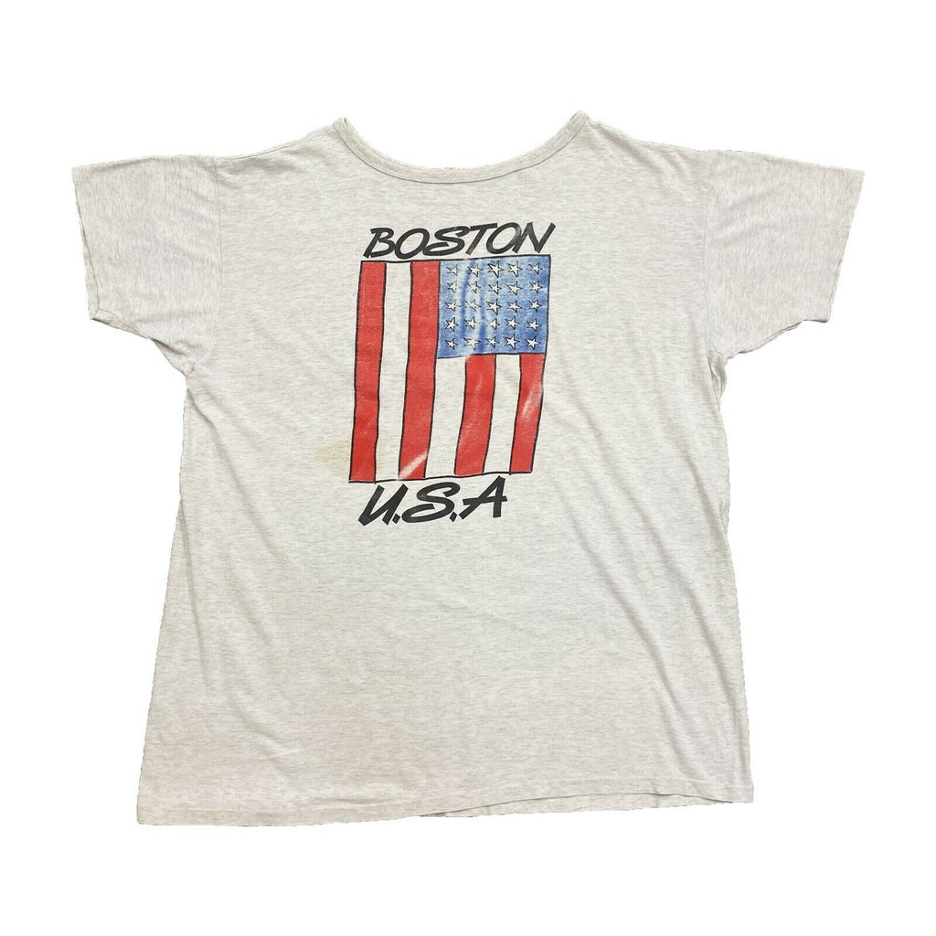 Boston USA Flag Print Tshirt | Vintage 90s Single Stitch Souvenir Grey VTG | Vintage Messina Hembry | Thrift | Second-Hand Messina Hembry | Used Clothing | Messina Hembry 