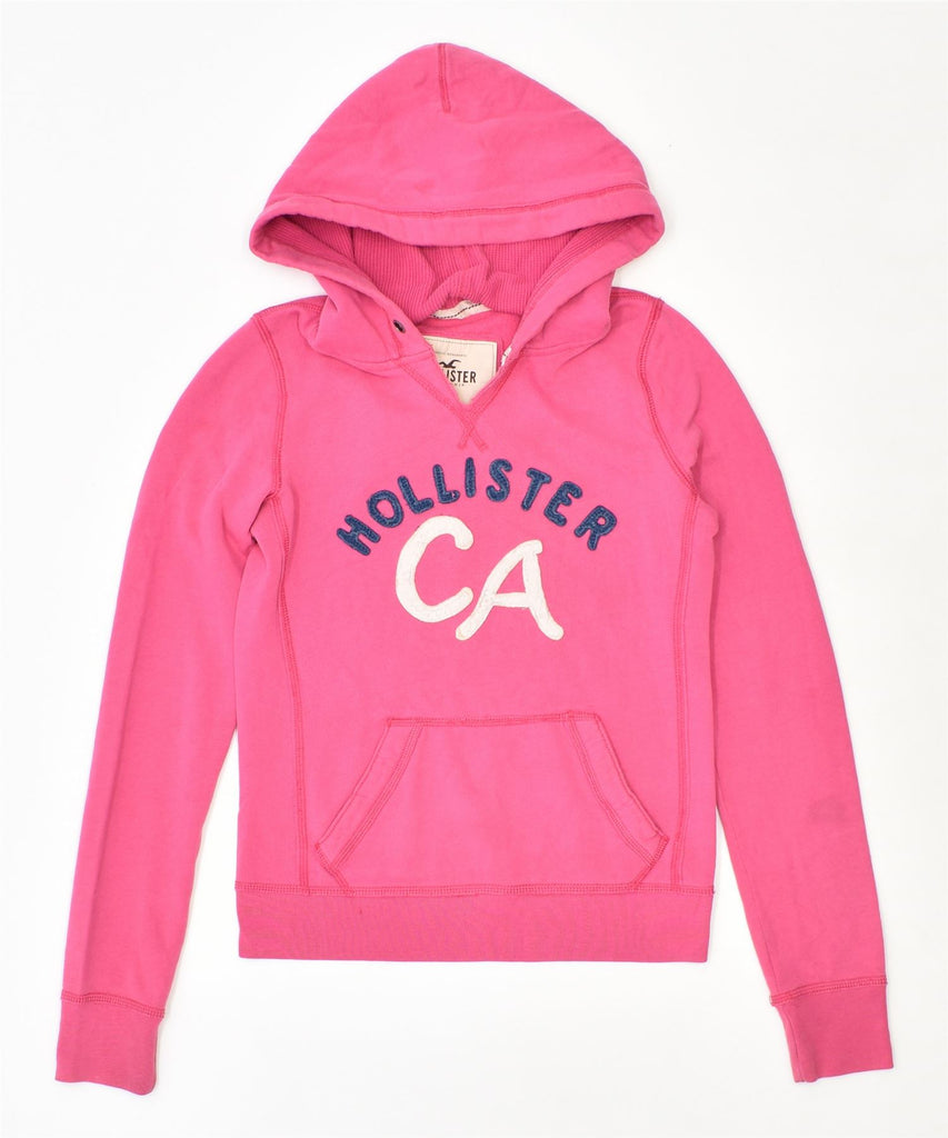 HOLLISTER Womens Graphic Hoodie Jumper UK 10 Small Pink Cotton | Vintage | Thrift | Second-Hand | Used Clothing | Messina Hembry 