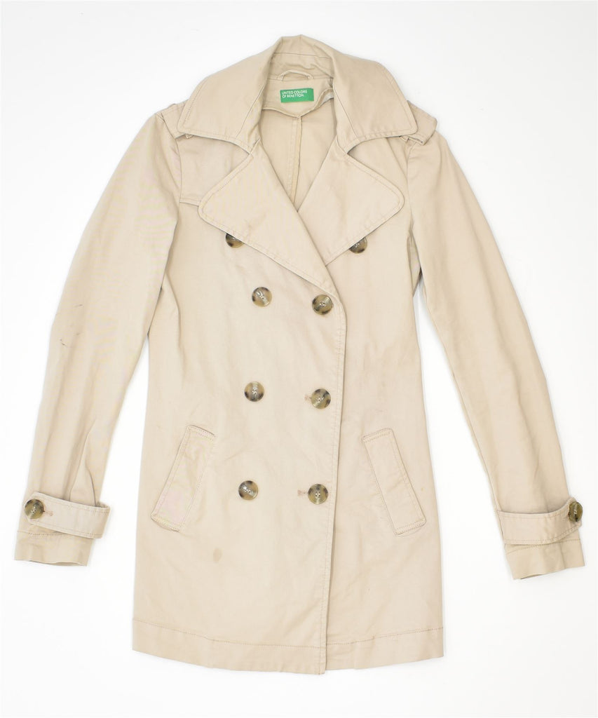 BENETTON Womens Double Breasted Coat UK 6 XS Beige Cotton | Vintage | Thrift | Second-Hand | Used Clothing | Messina Hembry 