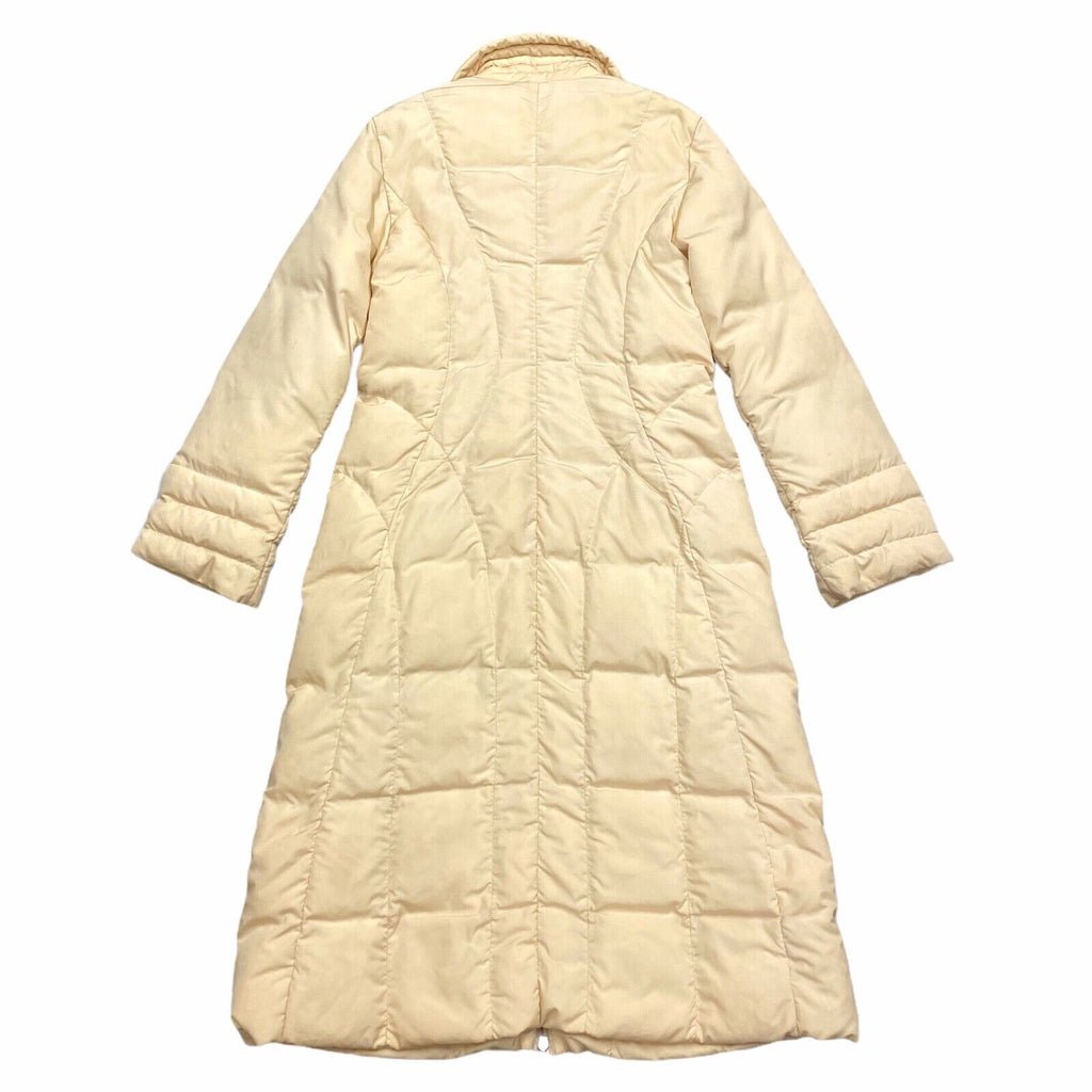 Moncler Womens Long Quilted Zip Coat | Vintage Luxury High End Designer Beige | Vintage Messina Hembry | Thrift | Second-Hand Messina Hembry | Used Clothing | Messina Hembry 