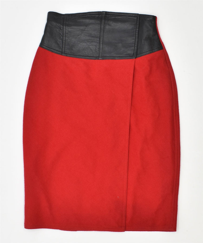 OAKS Womens High Waist Pencil Skirt IT 40 Small W26 Red Wool Vintage | Vintage | Thrift | Second-Hand | Used Clothing | Messina Hembry 