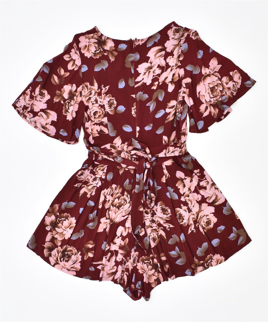 SHEIN Womens Playsuit EU 36 Small Burgundy Floral Polyester Vintage | Vintage | Thrift | Second-Hand | Used Clothing | Messina Hembry 