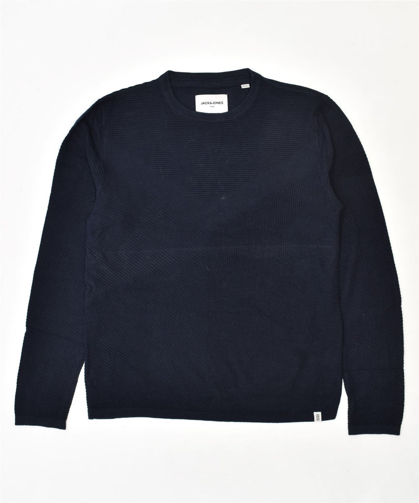 JACK & JONES Mens Crew Neck Jumper Sweater Medium Navy Blue Cotton | Vintage | Thrift | Second-Hand | Used Clothing | Messina Hembry 