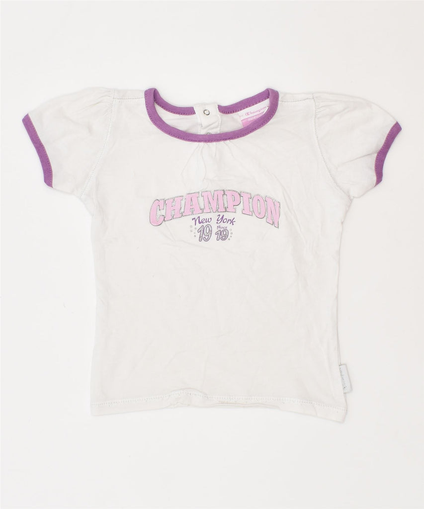 CHAMPION Girls Graphic T-Shirt Top 9-12 Months Small White | Vintage | Thrift | Second-Hand | Used Clothing | Messina Hembry 