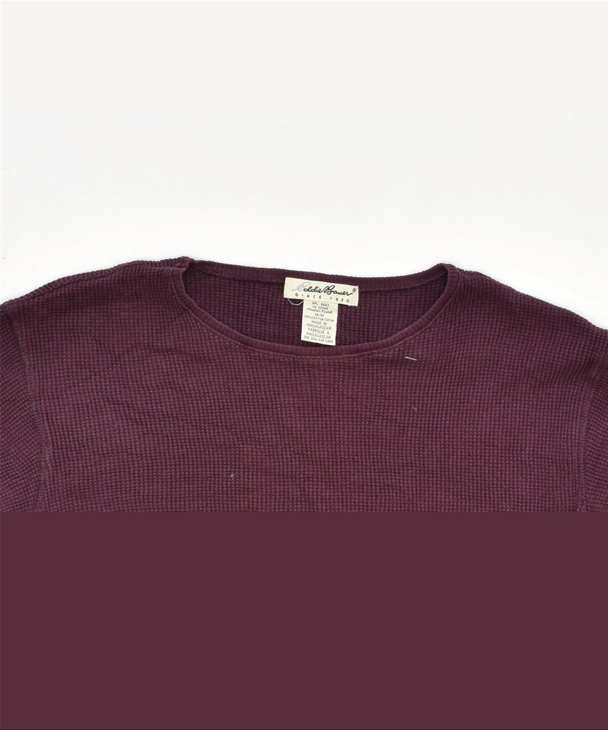 EDDIE BAUER Womens Crew Neck Jumper Sweater UK 14 Medium Burgundy Cotton | Vintage | Thrift | Second-Hand | Used Clothing | Messina Hembry 