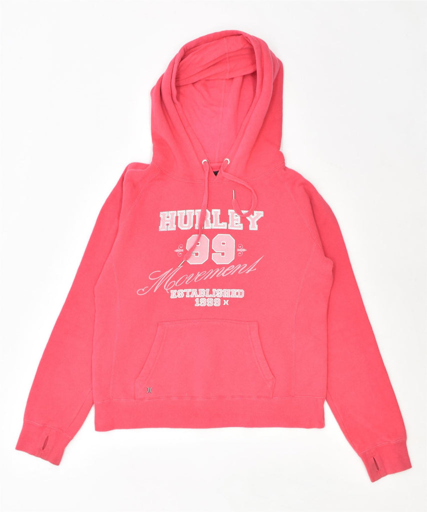 HURLEY Womens Graphic Hoodie Jumper UK 12 Medium Pink Cotton | Vintage | Thrift | Second-Hand | Used Clothing | Messina Hembry 