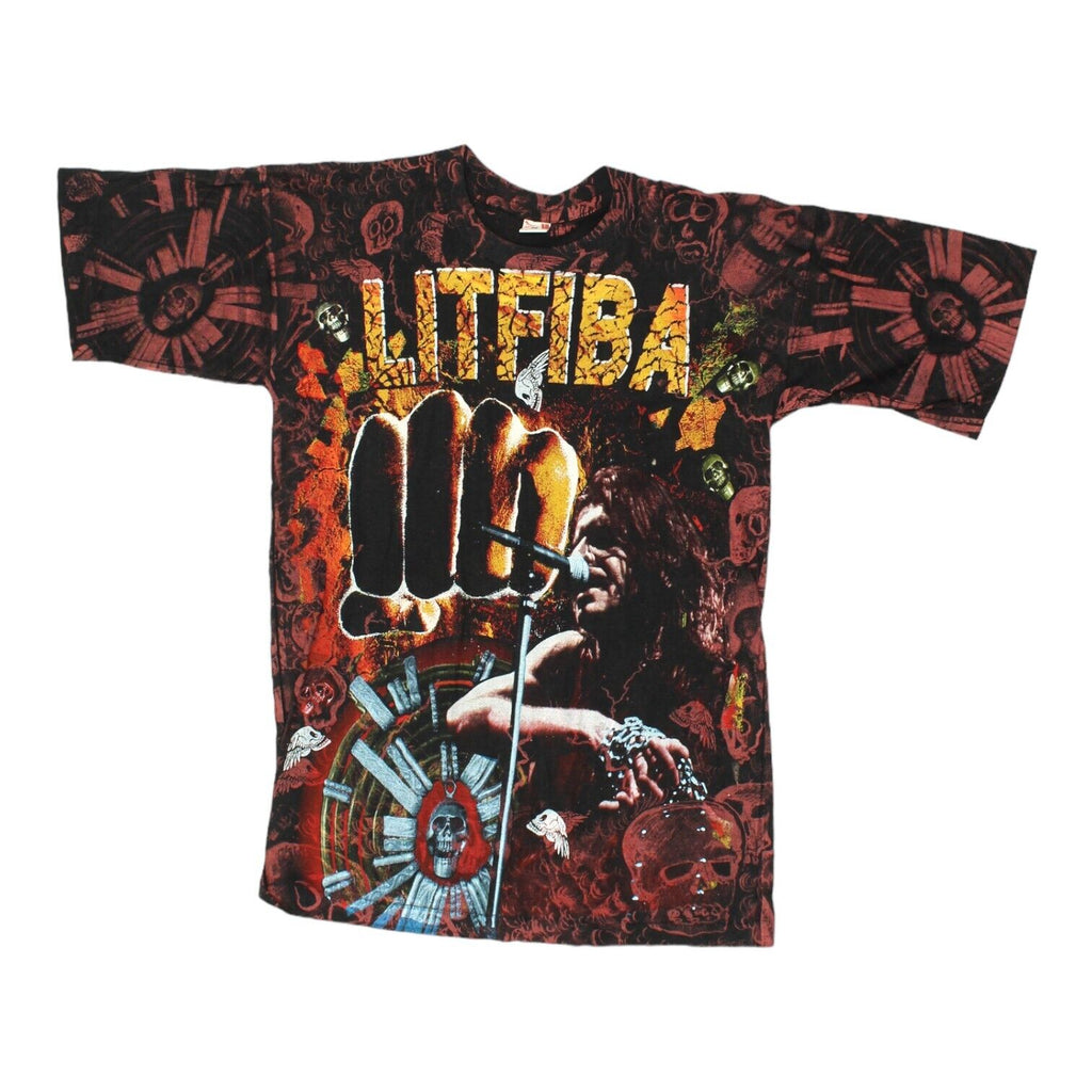 Litfiba Terremoto Mens All Over Print Tshirt | Vintage 90s Rock Music Band Tee | Vintage Messina Hembry | Thrift | Second-Hand Messina Hembry | Used Clothing | Messina Hembry 