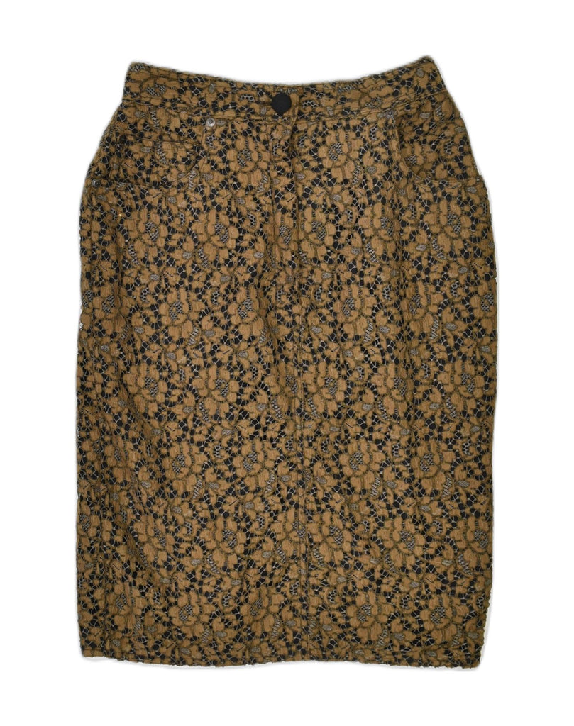 VINTAGE Womens Slim Pencil Skirt IT 42 Medium W26 Brown Floral Cotton | Vintage | Thrift | Second-Hand | Used Clothing | Messina Hembry 