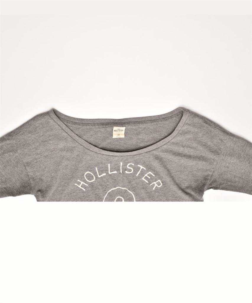 HOLLISTER Womens 3/4 Sleeve Graphic Top UK 6 XS Grey Cotton | Vintage | Thrift | Second-Hand | Used Clothing | Messina Hembry 