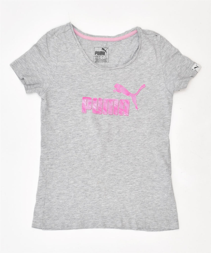 PUMA Girls Graphic T-Shirt Top 5-6 Years XS Grey Cotton | Vintage | Thrift | Second-Hand | Used Clothing | Messina Hembry 