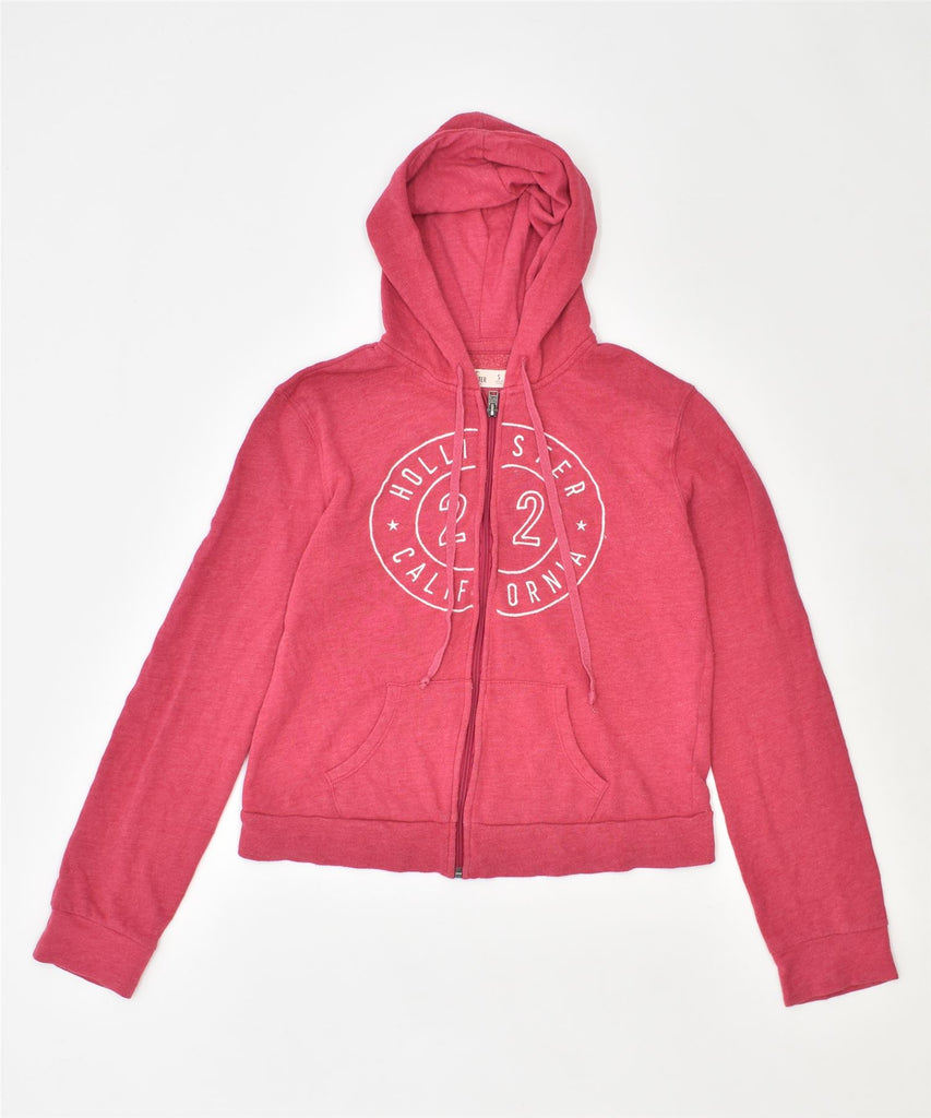 HOLLISTER Womens Graphic Zip Hoodie Sweater UK 8 Small Pink Cotton | Vintage | Thrift | Second-Hand | Used Clothing | Messina Hembry 