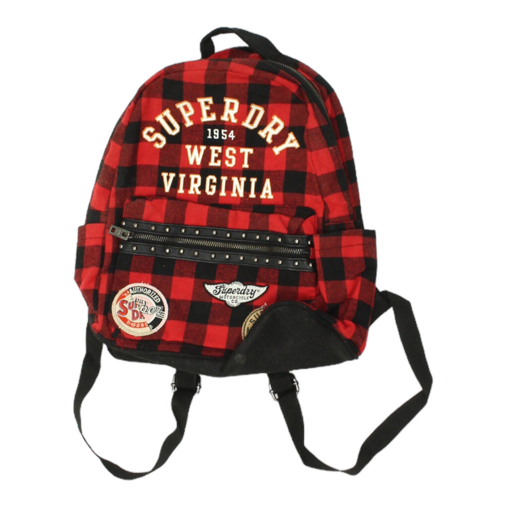 Superdry Boys Tartan Check Red Black Rucksack Bag | Vintage Designer Backpack | Vintage Messina Hembry | Thrift | Second-Hand Messina Hembry | Used Clothing | Messina Hembry 